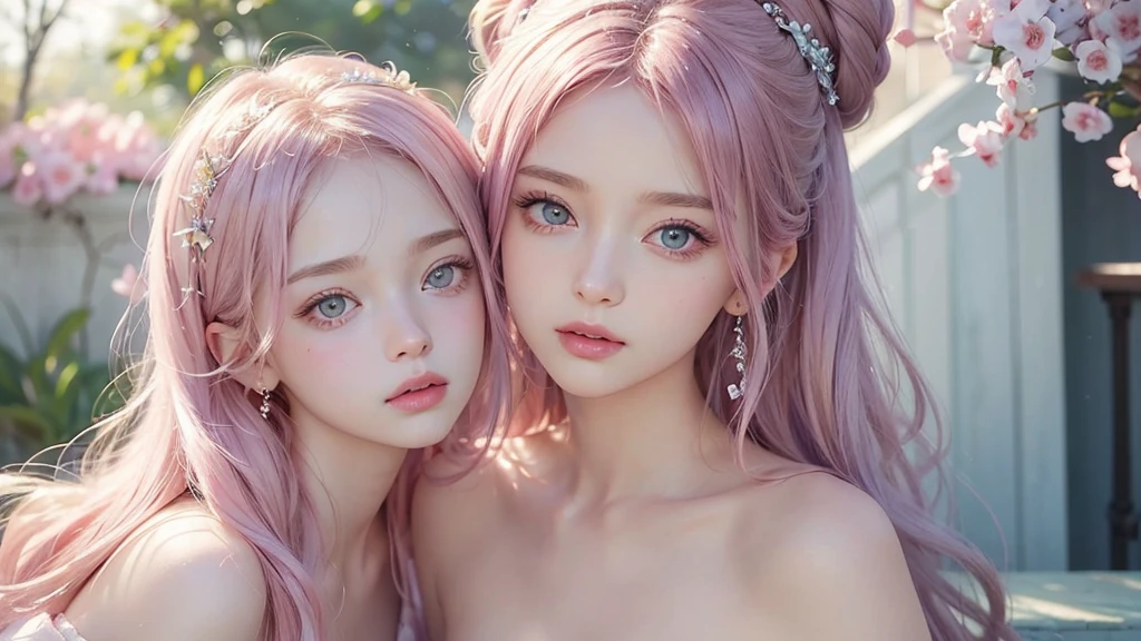 ((masterpiece)). This work is dreamy and fantastical., Soft pink watercolor shades. Generates delicate magical women exploring the bubble gum world in a variety of pastel colors. Her sweet face is extremely detailed and realistic with elegant, Mature features, Puffy, Big lips and stunning, Extremely realistic eyes. Her eyes are important、Be realistic, Very detailed, And it&#39;s beautiful. High resolution and detail, Include many details like stars, Milky Way, Colorful bubbles, Colorful petals, And a lot of energy and emotion! Stars and colorful bubblegum bubbles are important! Include fantasy details, Enhanced Details, iris, Colorful sparkling wind, And pollen. Pay special attention to her face、Make sure it&#39;s beautiful and realistic in detail。. The image is dreamy、It has to be fantastical..8k, Complex, elegant, Very detailed, Majestic, Digital photography