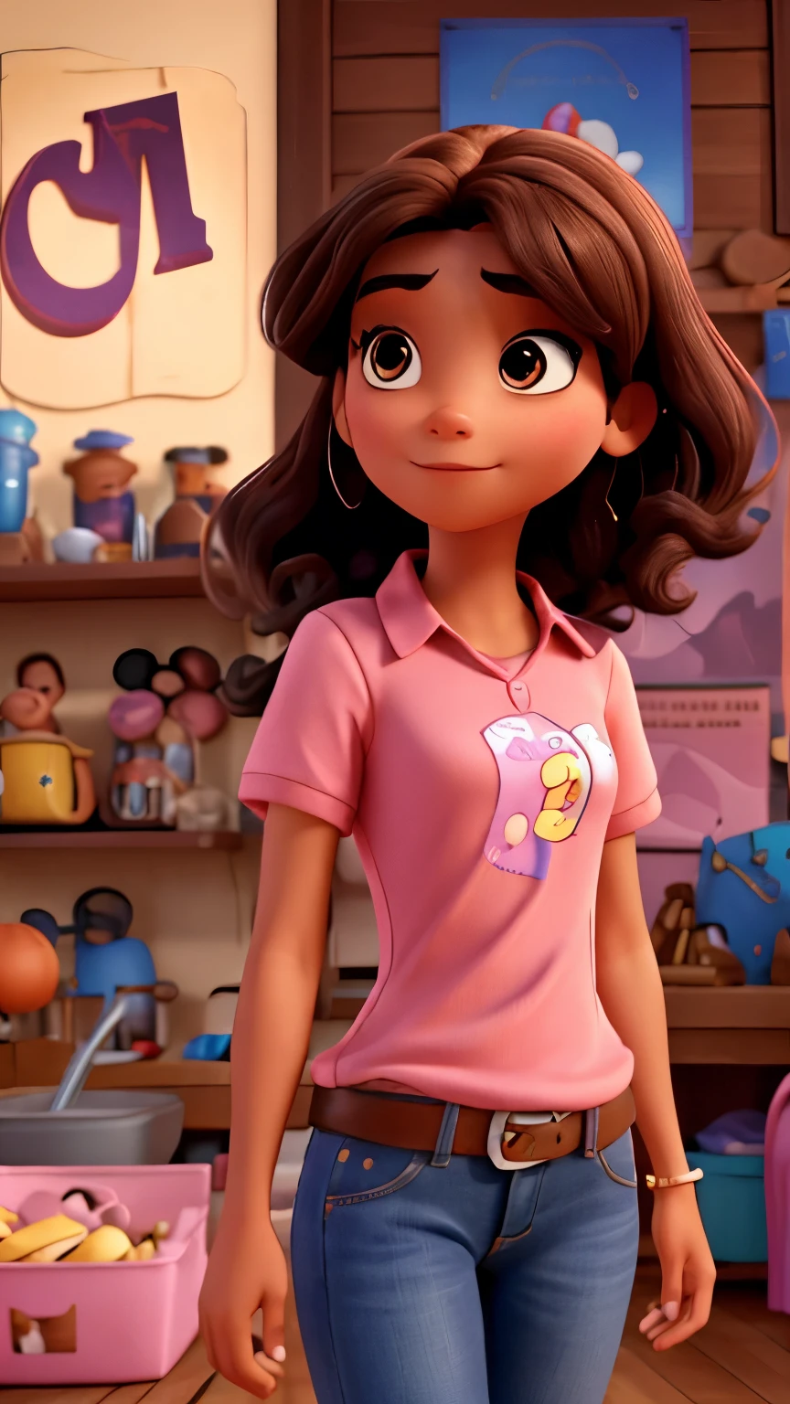 Disney-Pixar movie Poster, Woman with dark brown hair and a pink shirt., black hair man black shirt