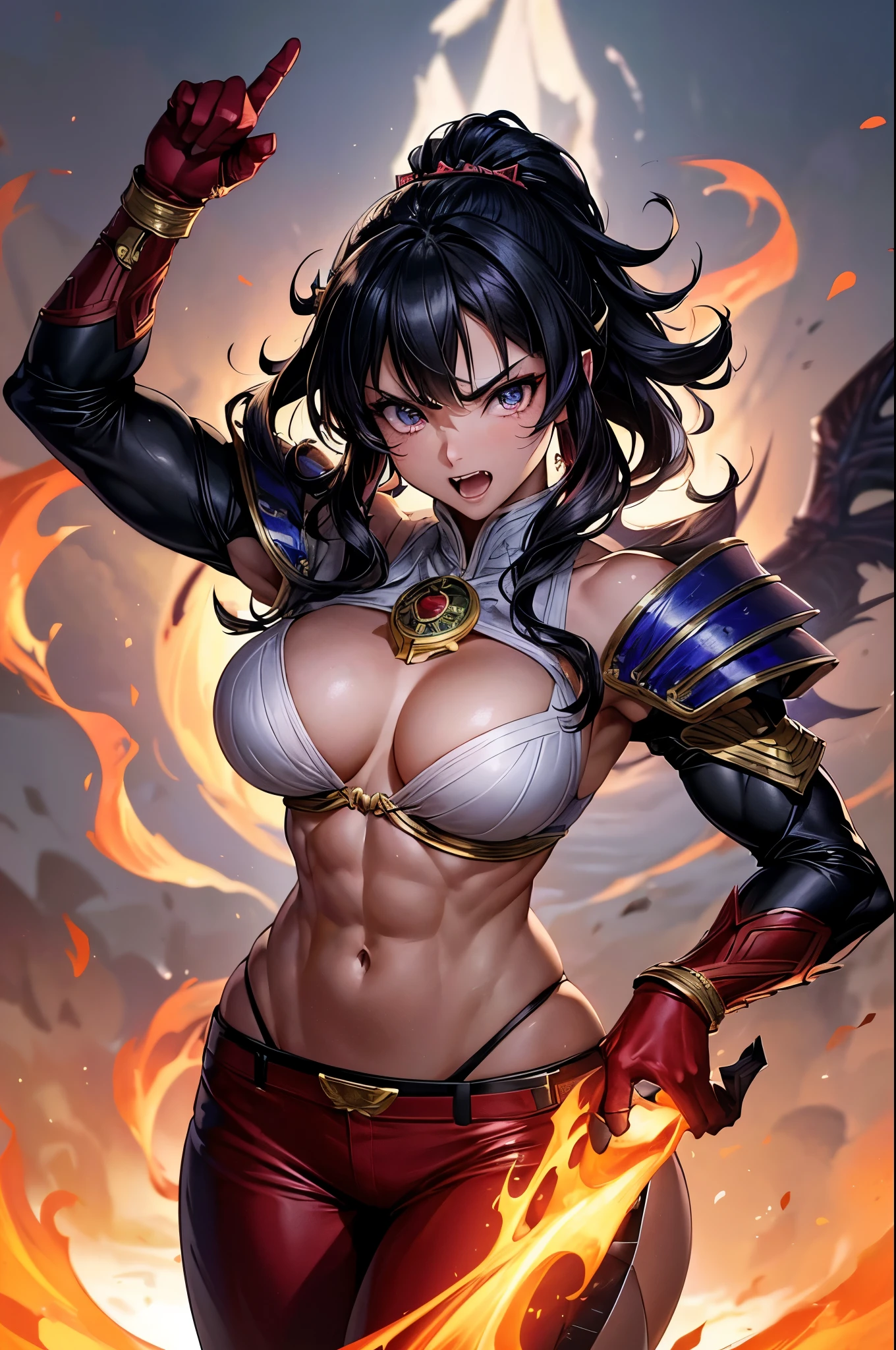 8k,Black light、Real Art、Slim and muscular macho manな女性、Super Beauty(Like the real thing)、Super strong muscles,iris、超High resolution、One Mature Woman、Light Brown Mohawk、Mature Demon Slayer: Kimetsu no Yaiba: Kimetsu no Yaiba: Kimetsu no Yaiba、anger,Sharp eyes,非常にVery large breasts、Glowing iris、Slim and muscular macho man、Toned, muscular lower body、Gorgeous red large chest armor、Luxury black and red pants、Gorgeous red shoulder pads,Detailed light、Dynamic Angle、Written boundary depth、(((((())))、Show me your fangs、(Super A)High resolution、Best image quality)、(8k、RAW Photos、Best image quality、masterpiece)、Technology Sense、Best image quality、masterpiece、Consciousness upward、CG、Sense of unity、wallpaper、Official Art,Very delicate and beautiful、Attention to detail、Attention to detail、Clear focus、Rich background、(Real People、image)、((High resolutionの肌))、A large flame burning red from the body(Tone flame effect)(There are many big flames)Fantasy art、Shoulder muscles Abdominal muscles、Arm Muscles,Ultra-Realistic Skin、Combat pose,Look at the viewers,Big Energy,Japanese,Dynamic action poses,Very large breasts,Super strong abdominal muscles,Super Muscular Beauty,Thick muscular arms,Very large chest with red breastplate,