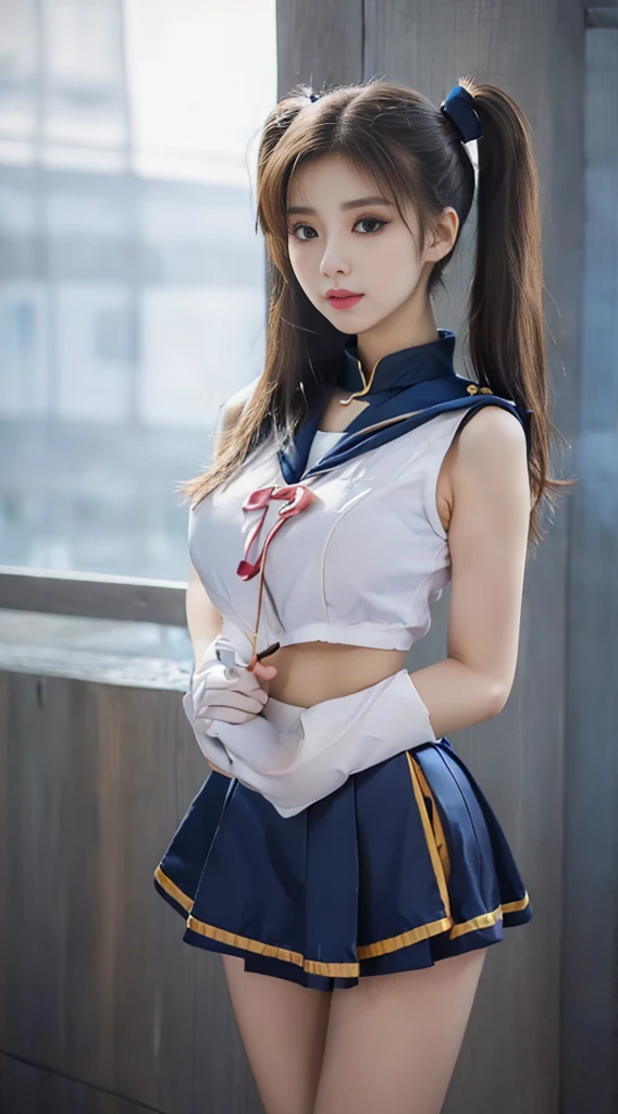 NSFW,table top、full:1.3、stand、8K、。.3d、realistic、super micro photography、highest quality、Wallpapers with extreme details CG Unity 8K、from below、intricate details、(1 female)、28 years old、(sailor moon:1.6 Super Bishoujo Senshi sailor moon Mer1、Nether Warm Wind,land、sailor warrior uniform Sailor:1.5、sailor moon:1.5,Eternal sailor moon)、(Incredibly long and bright blonde pigtails:1.4、thin and very long straight twin tail blonde, bun hair、Red round hair ornament for bun hair)、((sailor warrior uniform、sailor color,pray miniskirt:1.5、Glossy pleated mini skirt:1.3、big red ribbon on the chest,,,,,、white long latex gloves,red gloves on the elbows、A gorgeous golden tiara on the forehead、ear nipple rings,Gorgeous Golden Jewels))、Extremely thin and fitted high gloss white holographic leather、High-gloss white latex high-leg swimsuit that shines like oil,(facial details:1.5、bright blue eyes、Beautifull expression、beautidfull eyes、Iris overview, shining eyes、thin lips:1.5、thin and sharp pale eyebrows,、long and thick eyelashes、double eyelashes、thin, thin and muscular,,,、small face、tall and big breasts、perfect proportions、big breasts thin waist、sexy model posing、dynamic pose,visible pores、enchanting smile、perfect hands:1.5、octane rendering、very dramatic picture、(The divinity of the moon,space background、moonlight rays、moon、dynamic background、exquisite light and shadow、dynamic angle、detailed background),strong natural light、sunlight、Digital single-lens reflex camera、sharp focus: 1.0、Maximum clarity and sharpness