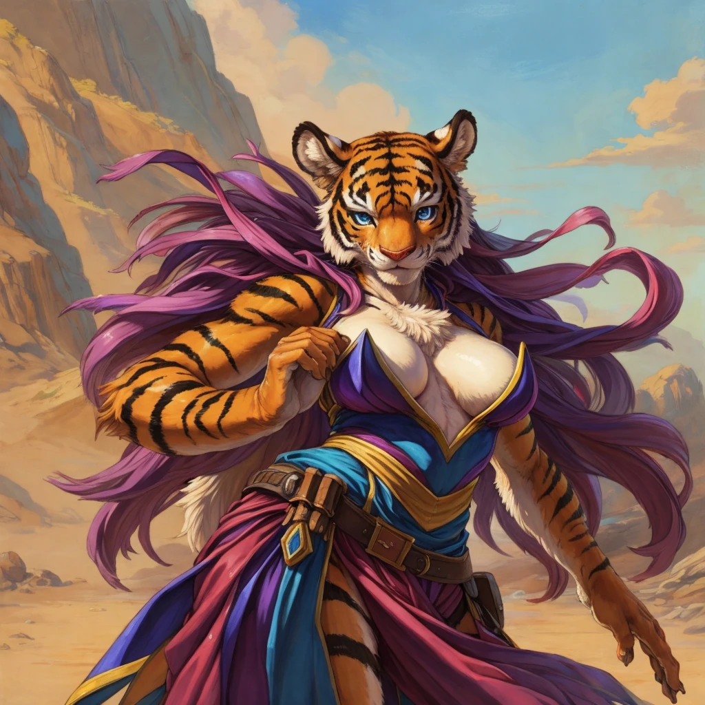 (masterpiece), (best quality),Woman ((anthro)) , (tiger girl),1girl,solo,(sharp focus),((look at viewer)),adult female, (rogue outfit), perfect eyes,eyeshadow, dr comet,pochincoff,Pixelsketcher, (mayosplash), (wamudrawasterpiece),cutesexyrobutts, hioshiru,kingbang,shiny skin, (detailed fur:1.3),old school fantasy art,((simple background:1.0)),