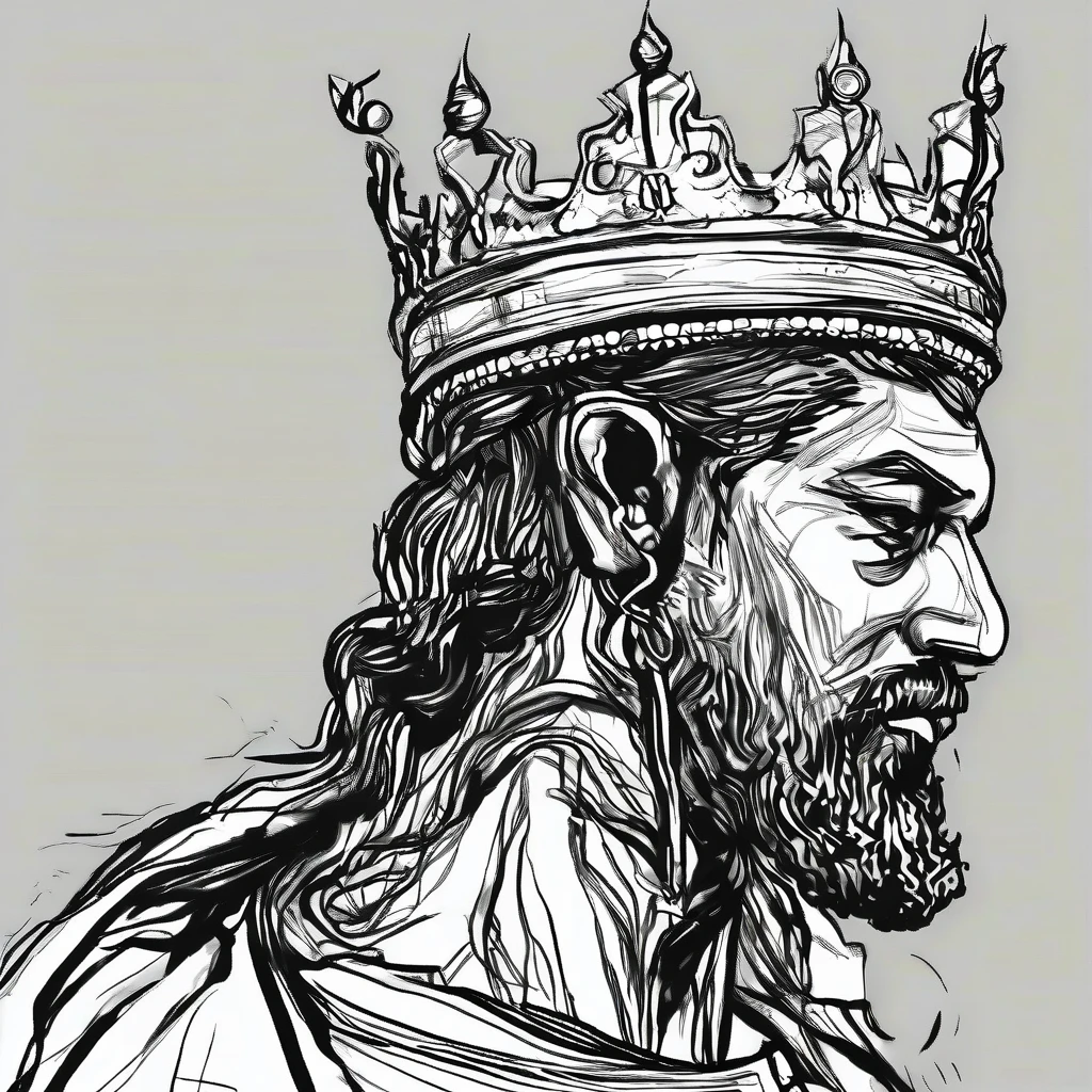 king，Profile，Stick drawing style，line，Super Detail，Wearing a crown