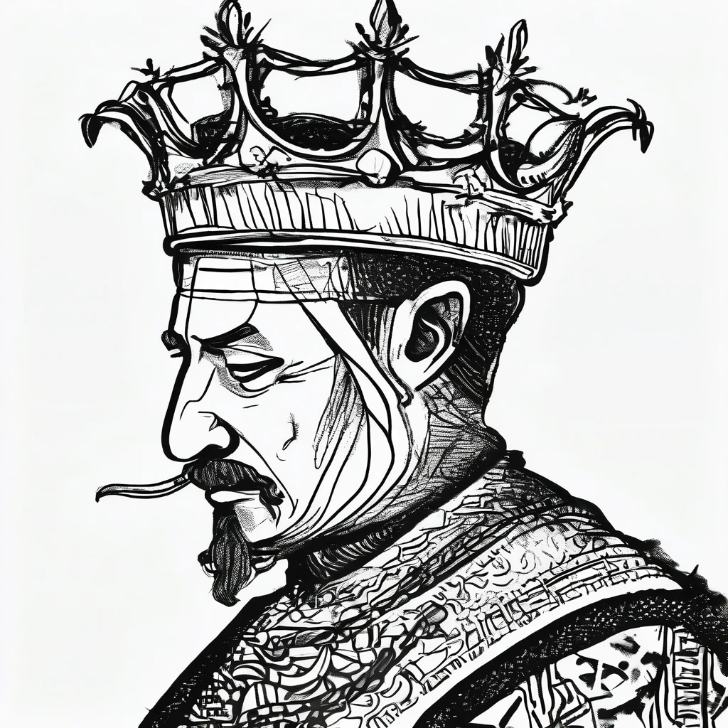 king，Profile，Stick drawing style，line，Super Detail，Wearing a crown