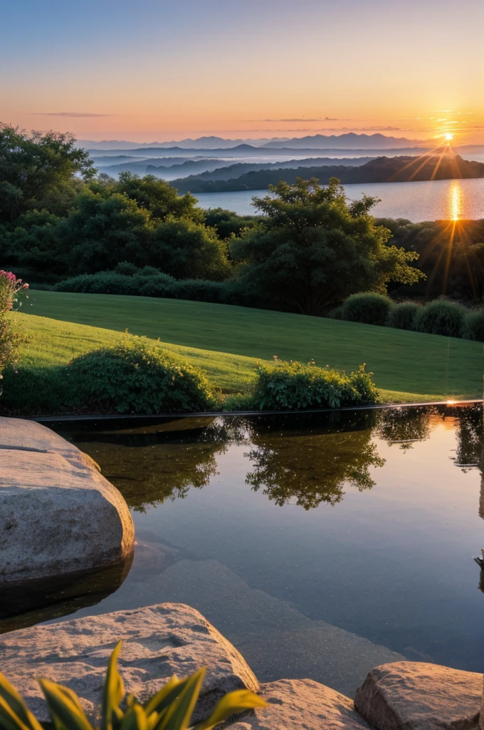A serene morning or a sunrise.