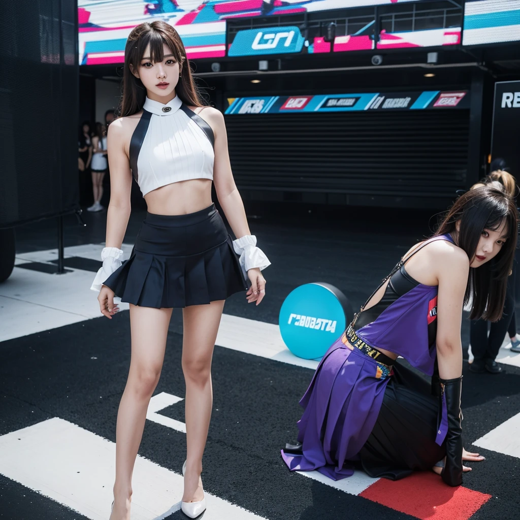 Cool woman、Colorful costumes、F1 Driver Cosplay、Colorful costumes、Clothing with company logo、Grid Girlsのカラフルで派手な衣装、Grid Girls、Perfect Face、Paddock Girls、Harem、motor Show、tights、Bodycon Costumes、Grid Girls、Russia、Grid Girlsのコスプレ、belly button、Pleated skirt、Bodycon Costumes、Photographed in a sexy pose