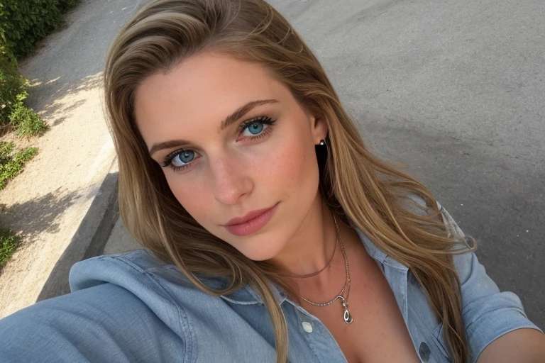 a selfie d&#39;a pretty young woman, prise avec l&#39;appareil photo de l&#39;iPhone, big chest, corps parfait