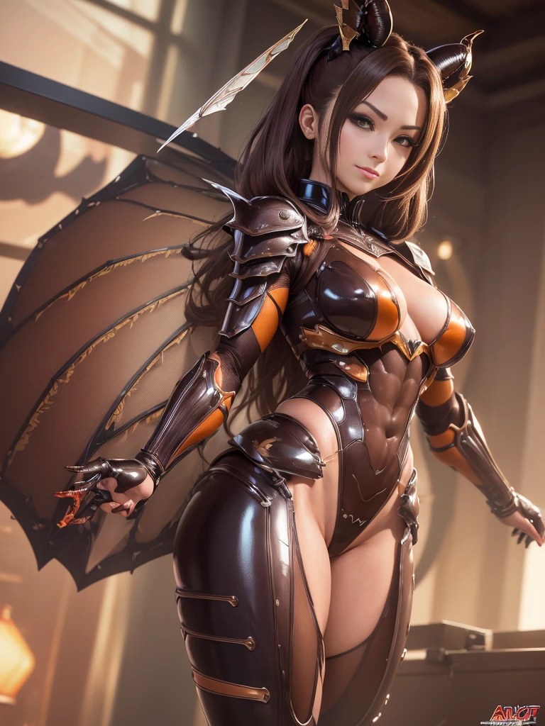 (High resolution,masutepiece,Best Quality,extremely details CG, Anime, Official art:1.4), Realistic, Photo, amazing fine details, all intricate, gloss and shiny,awesome many layers, 8k wallpaper, 。.3D, sketch, kawaii, Illustration,( Solo:1.4), perfect female proportion,villainess, (Fusion of dark brown cockroach and lady:1.4), (Brown cockroach form ready:1.2), (Brown cockroach woman:1.2), (Fusion:1.2), (Solo:1.4), (Evil smile:1.2), muscular, Abs, (cockroach brown exoskeleton bio insect Suit:1.4), (Cockroach brown exoskeleton bioinsect armor:1.2), (Brown transparent cockroach wings:1.4), (Brown cockroach antenna:1.3),mecha musume,Sexy_race_queen,nun,high leg latex leotard,Chun-li,ninjartist_Suit,1girl in,animal hands,Latex Costume,asagioutfit