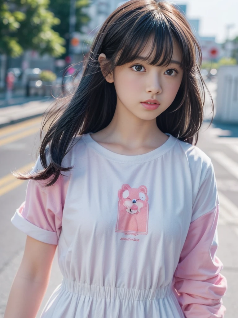 pretty girl, Pink Lips, Wearing a bright white shirt, In the style of a soft aurora punk color palette, Anime illustration of her face, Animated GIFs, Hand-drawn animation, Attractive sketch, Soft and bright, A vague romanticism, Super Plain Style, White--Air Background 1:1--Rainbow 5--Expression Style 