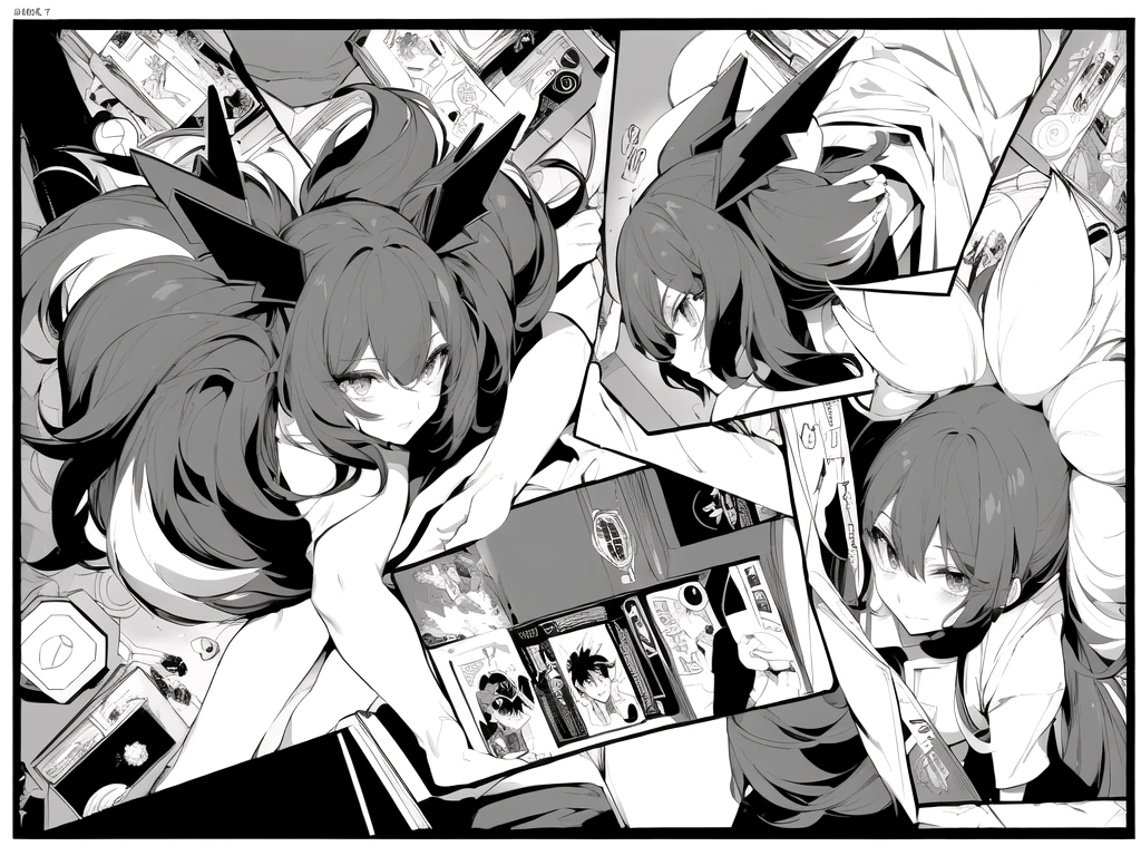 pokemon comics are being watched by a group of people, black and white manga panel, in pokemon comic, melting into vulpix, one panel, black and white manga page, as a manga panel, comic panel, colored manga panel, melting into jolteon, after a battle, published art, color manga panel, manga panel, black and white manga comic, manga panels, ((LineArt))