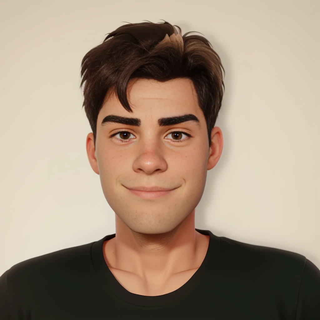 a 24 year old boy, eyes browns, a mole above the eyebrow on the right side, Bblack hair.