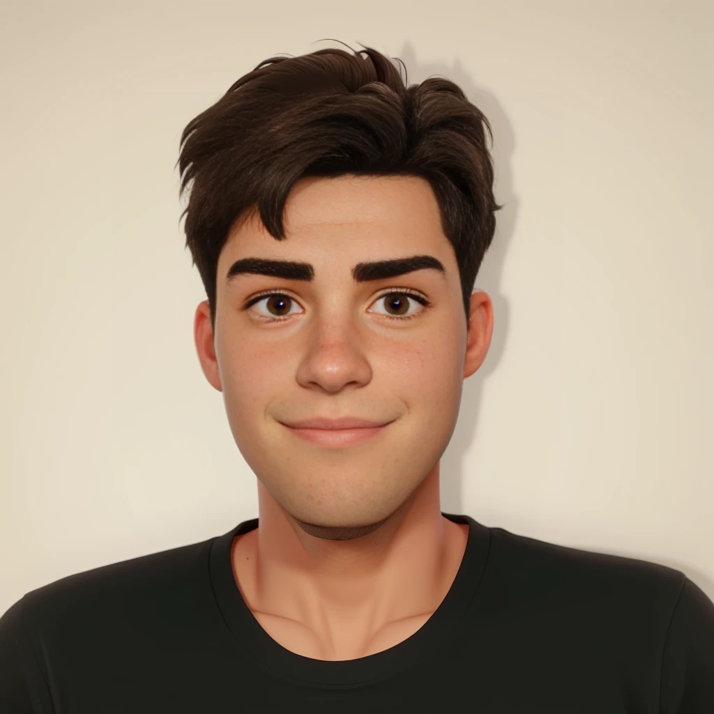 a 24 year old boy, eyes browns, a mole above the eyebrow on the right side, Bblack hair.