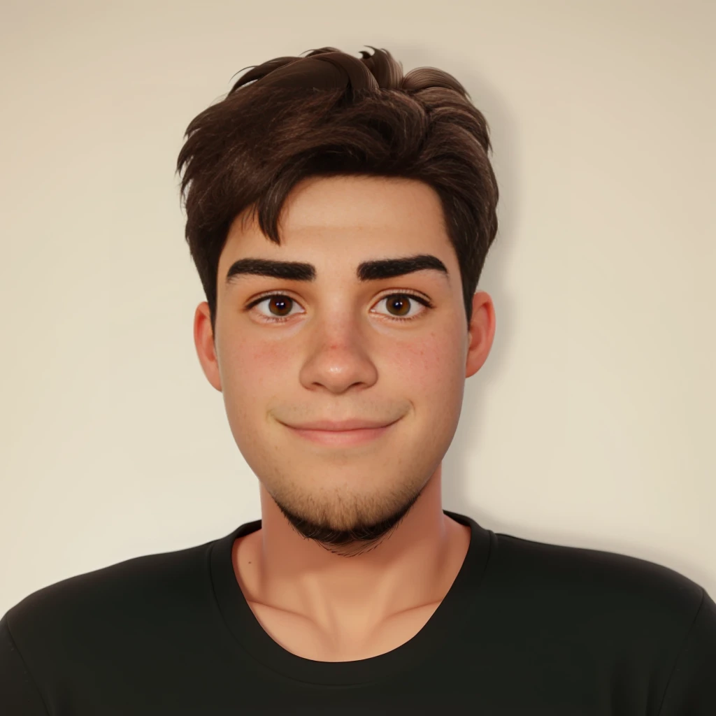 a 24 year old boy, eyes browns, a mole above the eyebrow on the right side, Bblack hair.