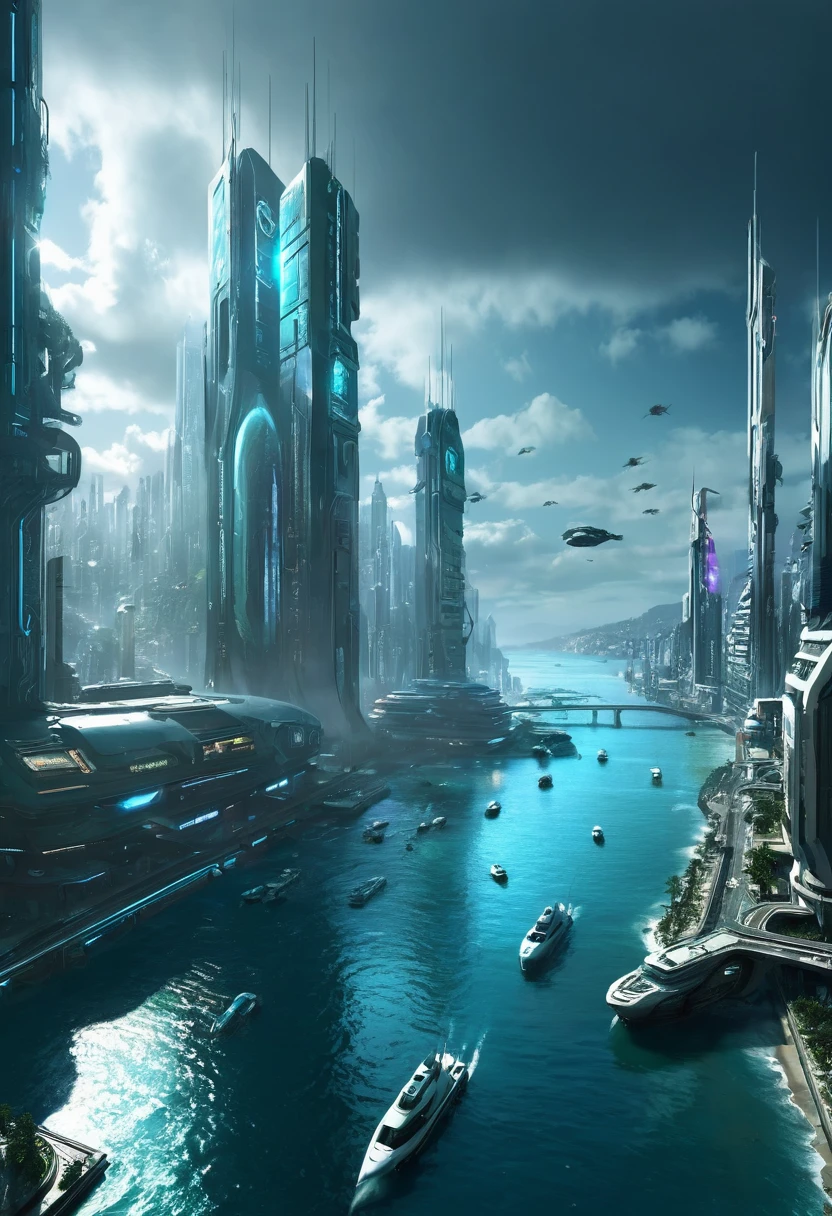 futuristic city, Cyberpunk, Violence, decadent, Future Society, ocean