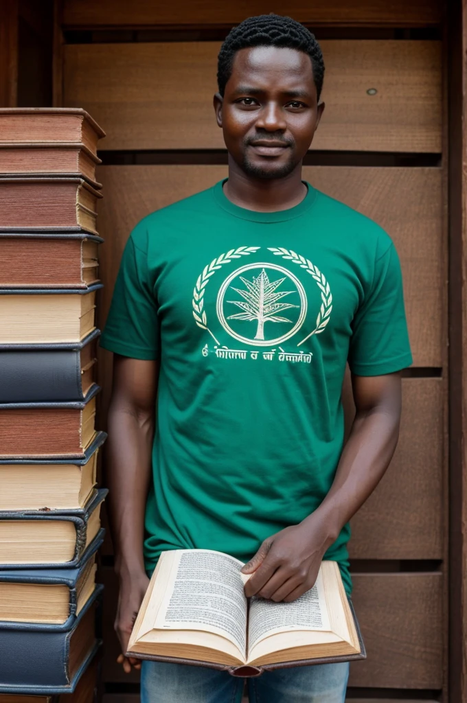 An image of a man wearing Kisima Chetu logo which have a well of books on it