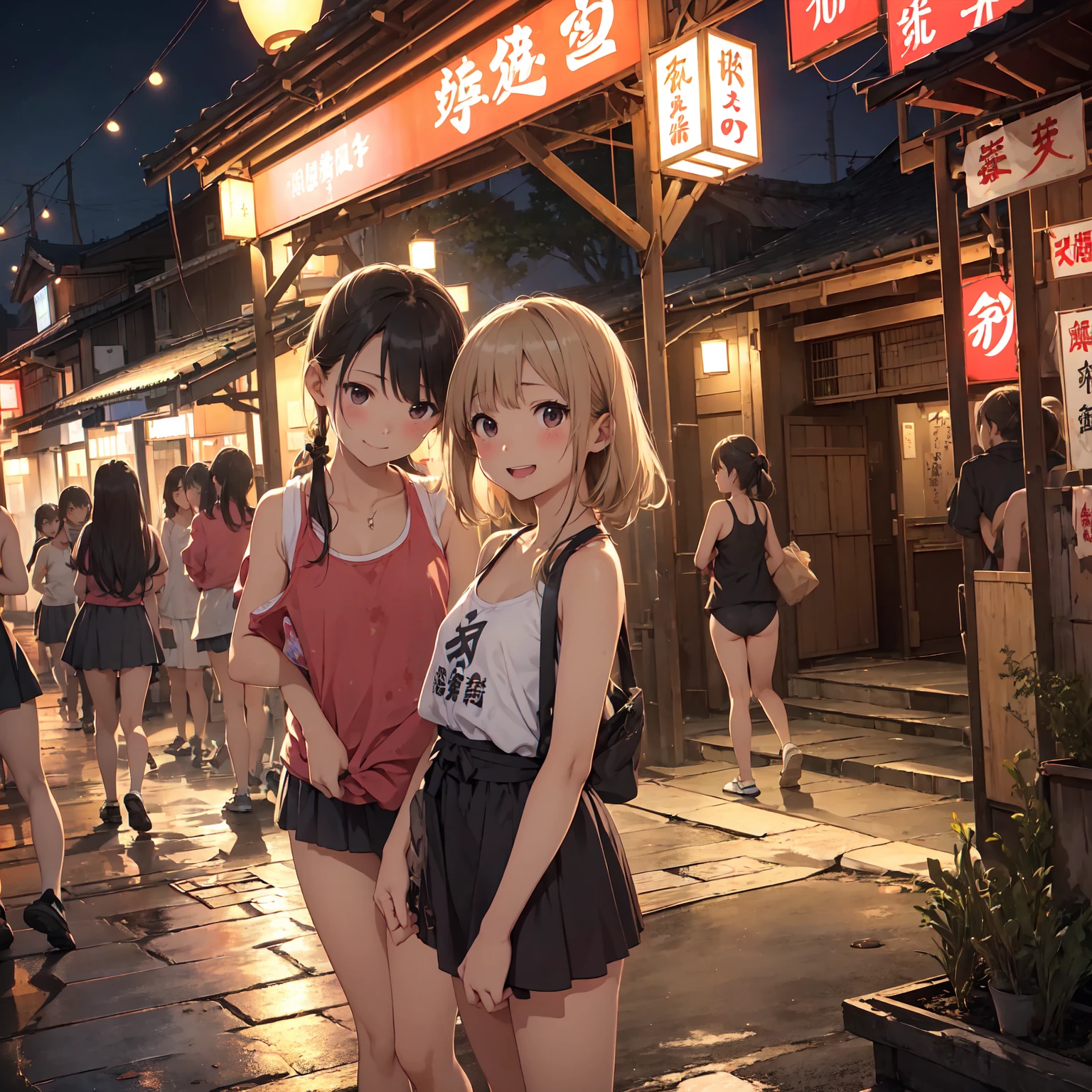 (masterpiece、Highest quality)、(日本のUnsanitary and dim地下街、Night view、Poor Street、middle School girls3People and above、Street lamp、地下へのstage)、(美しいNight view)、(Showa style、Japan favelas、Old and dirty hot spring town)、(Underground hot spring facilities、stage)、(middle School girls3People and above、Tank top、Panties、smile、fun)、((Unsanitary and dim))、Shady Red Light District、shaved ice、Sale of drinks、(stage、Everyone is having fun bathing)、smile、Happy schoolchildren、Perfect Anatomy