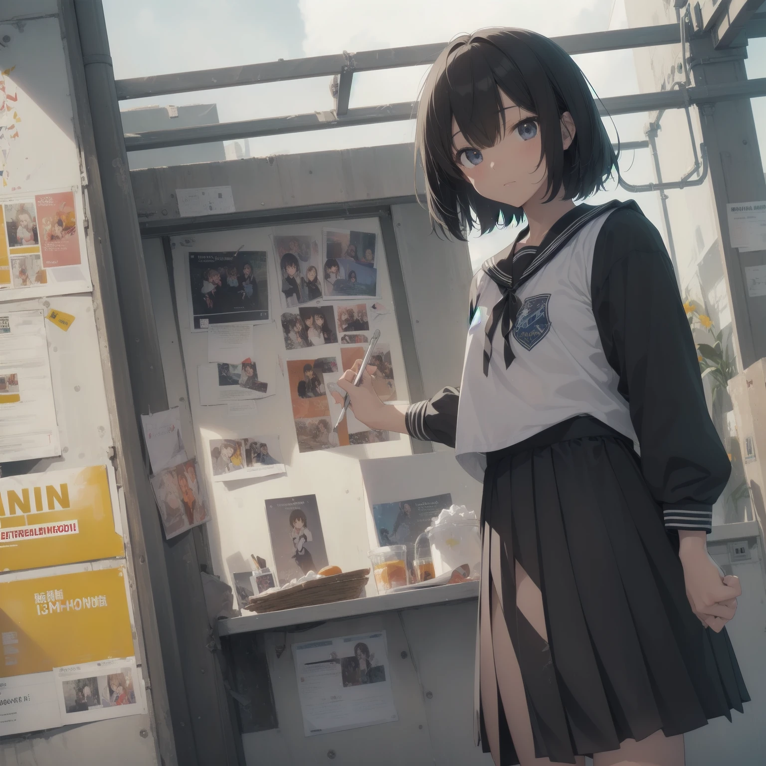 ultra-absurdres-Top quality by artist God, ultra-detailed, high resolution, anime moe artstyle, best anime 8k konachan wallpaper, pixiv contest winner, pool:2810, perfect anatomy,break, 1girl, (Please draw a girl walking sleepily to school alone. )break,(Solo,little female, 13-year-old:1.3),Full limbs, complete fingers,a junior high school student, (very short hair), short cut, flat chest, , small butt, small black eyes, beautiful detailed eyes, well-proportioned iris and pupils, expressive eyes, highres detailed hair, soft expression, salor school_uniform, sailor collar, serahuku, bow, pleated skirt,(Detailed Lighting), (Detailed background), in the School commute route. break,super detailed skin, Best cinematic lighting powered by famous artist, 8k,beauty illustration,photoshop_(medium),very aesthetic,break,((artist:yuuhagi_(amaretto-no-natsu) )), artist:clamp ,artist:carnelian ,artist:kantoku ,