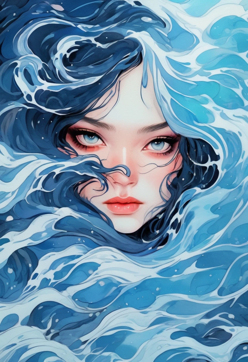 (Highest quality:0.8), (Highest quality:0.8), Perfect illustration,Chiaroscuro technique for elegant girl illustration,  Wet Hair, Vintage, Creepy, Matte Paint, Hannah Dale, By Harumi Hironaka, Very soft color, Vibrant, Very detailed, Digital illustration , High Contrast, dramatic, Sophisticated, tone, expression
