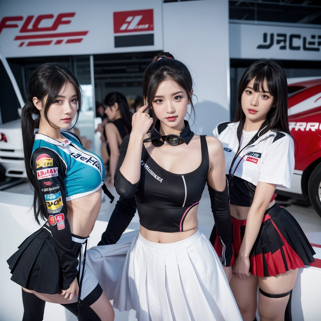 Ultra detailed face、Cool woman、Colorful costumes、F1 Driver Cosplay、Colorful costumes、Clothing with company logo、Grid Girlsのカラフルで派手な衣装、Grid Girls、Perfect Face、Paddock Girls、Harem、motor Show、tights、Bodycon Costumes、Grid Girls、Russia、Grid Girlsのコスプレ、belly button、Pleated skirt、Bodycon Costumes、Photographed in a sexy pose