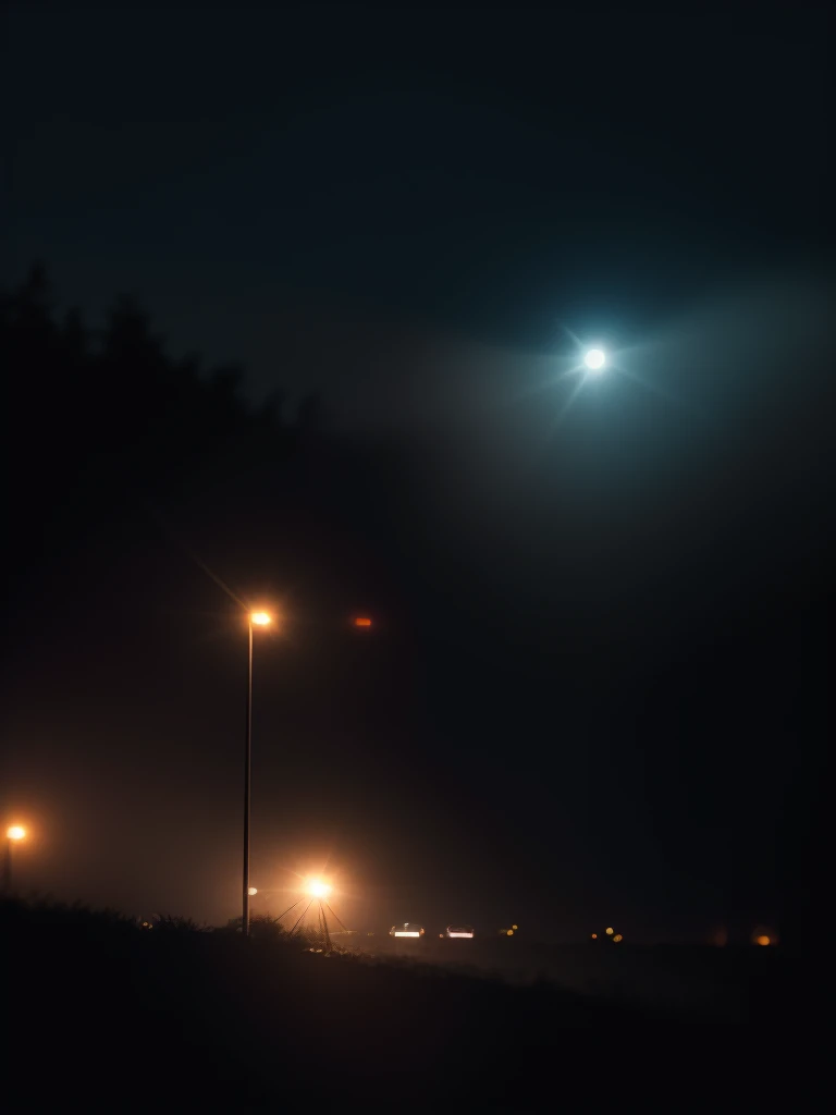 (Sumilux f1.4 24mm , low Latitude old color negative film , cross process , bokeh, flare, chromatic aberration , soft focus, (Shallow focus) , soft glow , Maximum aperture, High Key , Transparent depiction) , Late at night, a locomotive approaches through the fog.