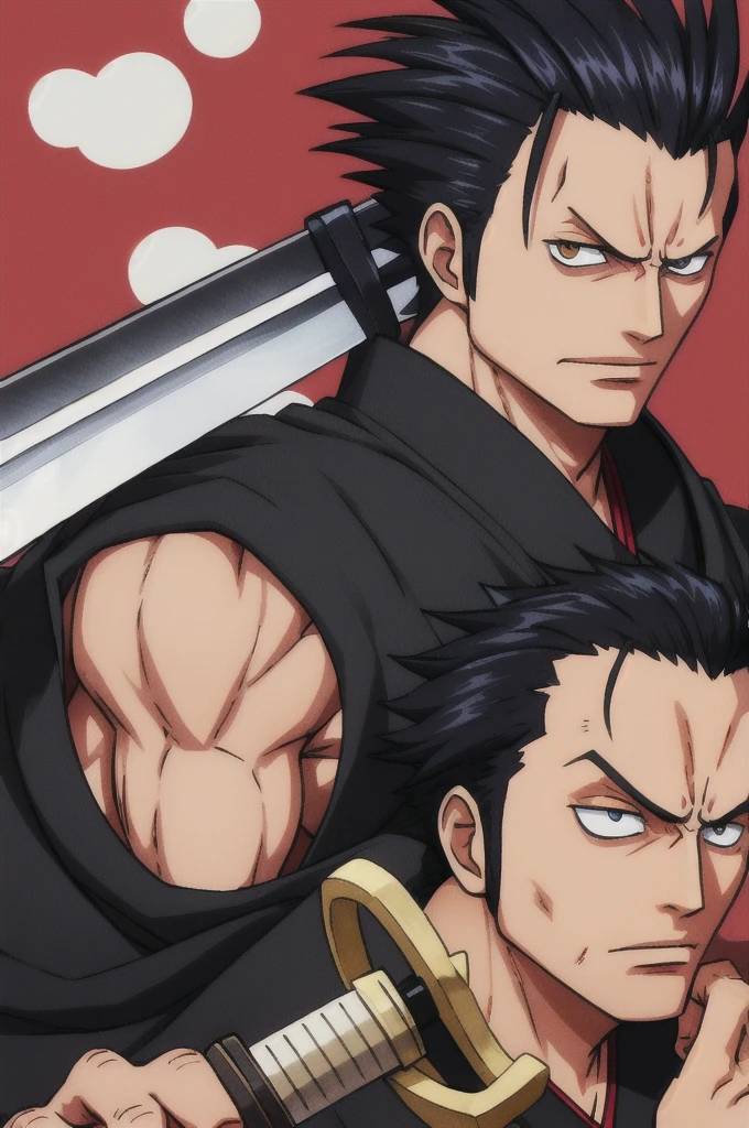 masterpiece, best quality, Kenpachi Zaraki, spiked hair, sword, japanese clothes,