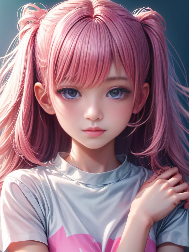 pretty girl, Pink Lips, Wearing a bright white shirt, In the style of a soft aurora punk color palette, Anime illustration of her face, Animated GIFs, Hand-drawn animation, Attractive sketch, Soft and bright, A vague romanticism, Super Plain Style,