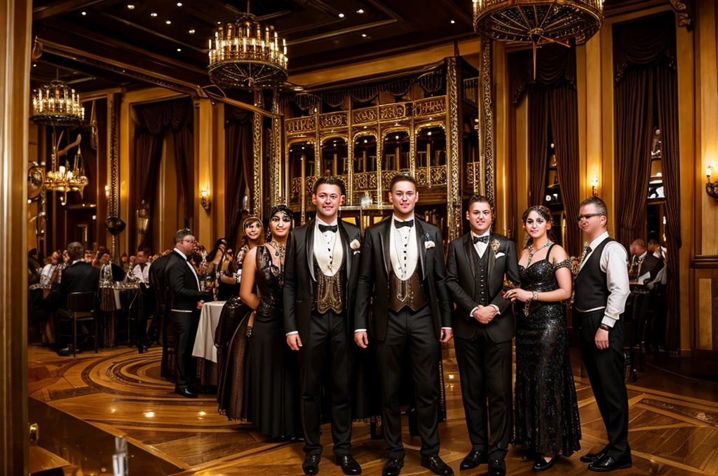 (Steam Punk) (A steam powered butler, styled after a dapper English man, many pistons and cogs, steam vents, complex optical lenses) tending guests at a formal dance, ball room