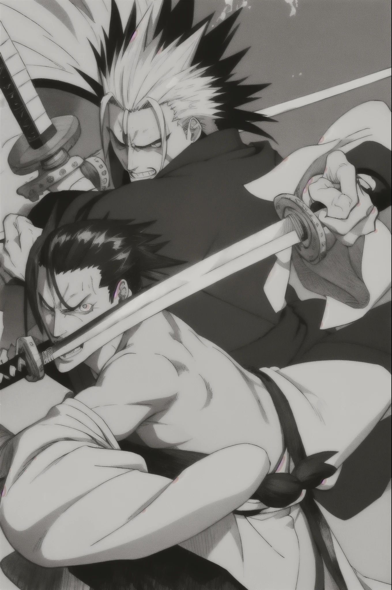 masterpiece, best quality, Kenpachi Zaraki, spiked hair, sword, japanese clothes, 