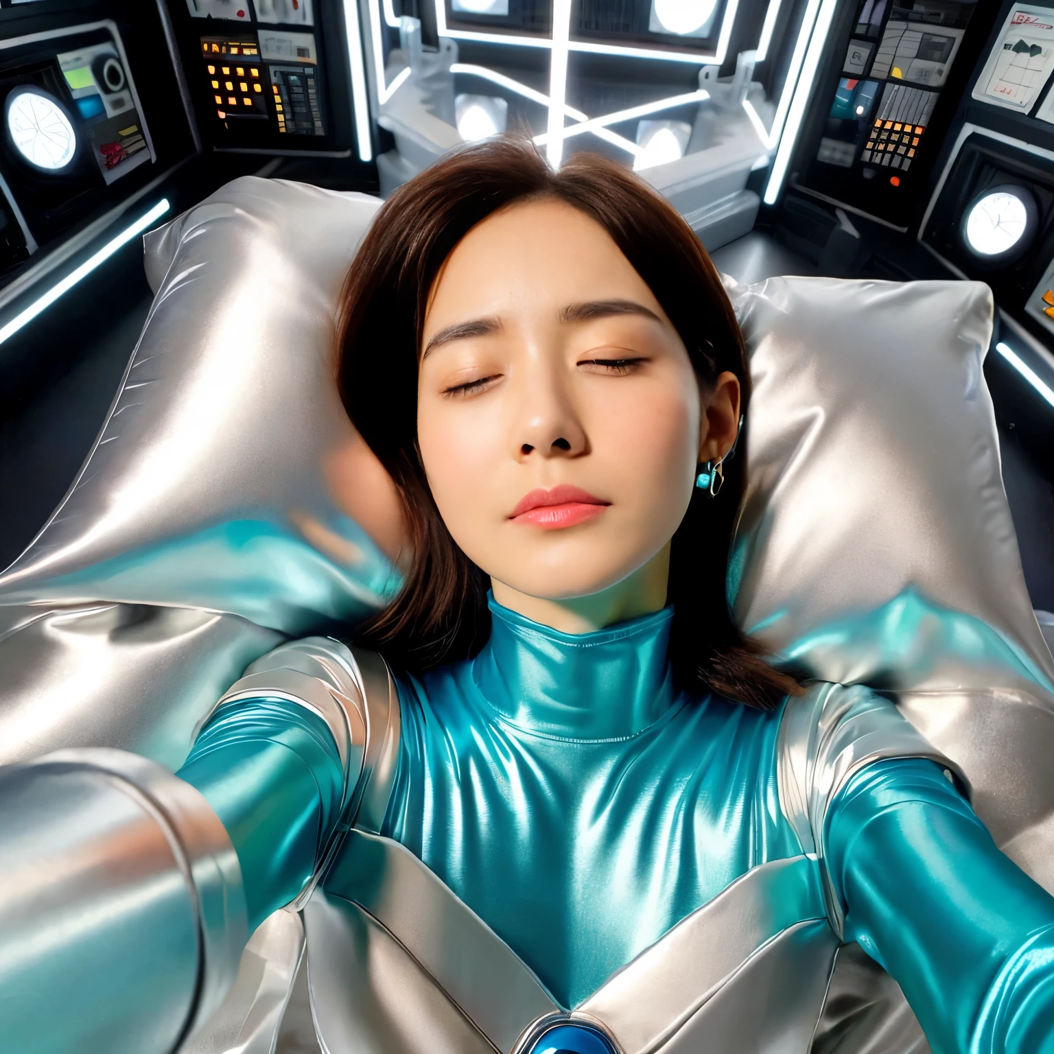 best image quality、Super high resolution、(realism:1.4)、Korean beauty star、The most beautiful KPOP star、horny face、Horny Korean makeup、erotic expression、A body that makes you want to touch it、erotic photos、((Realistic shiny satin fabric texture、High-gloss stretch satin fabric that is smooth and smooth to the touch.、The drape of the curved part of the shiny satin fabric、strong shiny costume、The smooth and beautiful quality and luster of the costumes、A shiny costume made of high-quality satin fabric with high density.、Smooth to the touch oil light liang ultra-class battleship skin coat COS、Super SentaiWomen&HeroineSuit、Texture of costumes that satin fetishists respond to、Thin, glossy stretch satin fabric)),8K photo quality