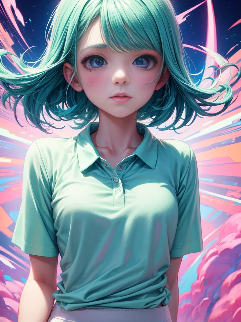 pretty girl, Wearing a bright white polo shirt, In the style of a soft aurora punk color palette, Anime illustration of her face, Animated GIFs, Hand-drawn animation, Attractive sketch, Soft and bright, A vague romanticism, Super Plain Style,