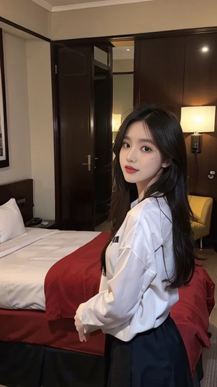 1 Girl,hotel,Soft Light,Chinese Beauty,skirt,,Dark-haired,long hair