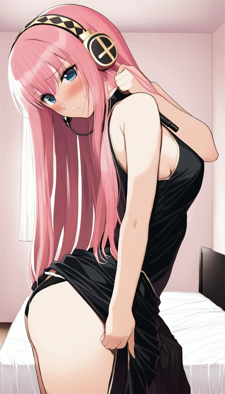 {{Masterpiece}},{Detailed and beautiful drawing},Erotic official art,Beautiful adult woman,Megurine Luka,Pink long hair,blue eyes,Big Breasts,Eroticフルヌード誘惑:2.0,Erotic:2.0,{{Masturbating Vagina:2.0}},{Eroticウァギナをこちらに見せて広げる:2.0},Embarrassed expression ,Spread your legs,bed