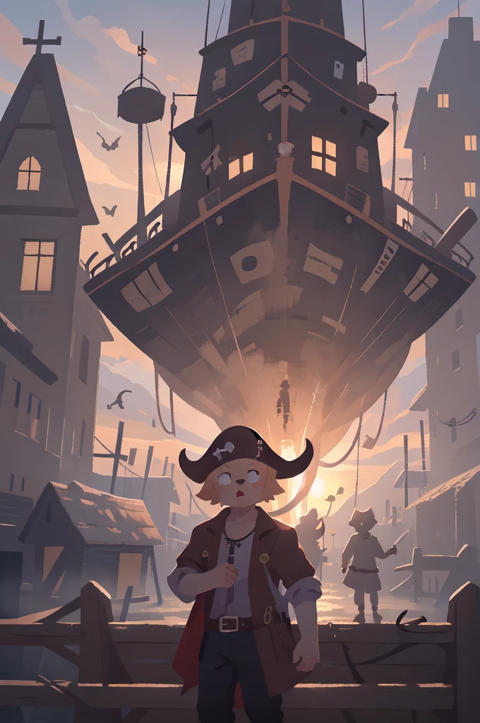 cover page, highres, top quality, best quality, paid reward available, unparalleled masterpiece, perfect artwork, absurdres, High-quality illustrations, super high resolution, detailed background, perfect anatomy(kemono, furry anthro, boy, girl)Hospitals with power outages, Spooky creatures, Pirate Ship, a pirate, good lighting, cinematic shadow