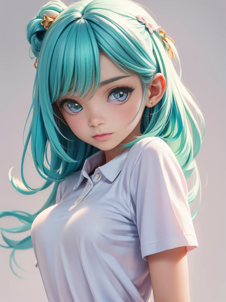 pretty girl, Wearing a bright white polo shirt, In the style of a soft aurora punk color palette, Anime illustration of her face, Animated GIFs, Hand-drawn animation, Attractive sketch, Soft and bright, A vague romanticism, Super Plain Style,