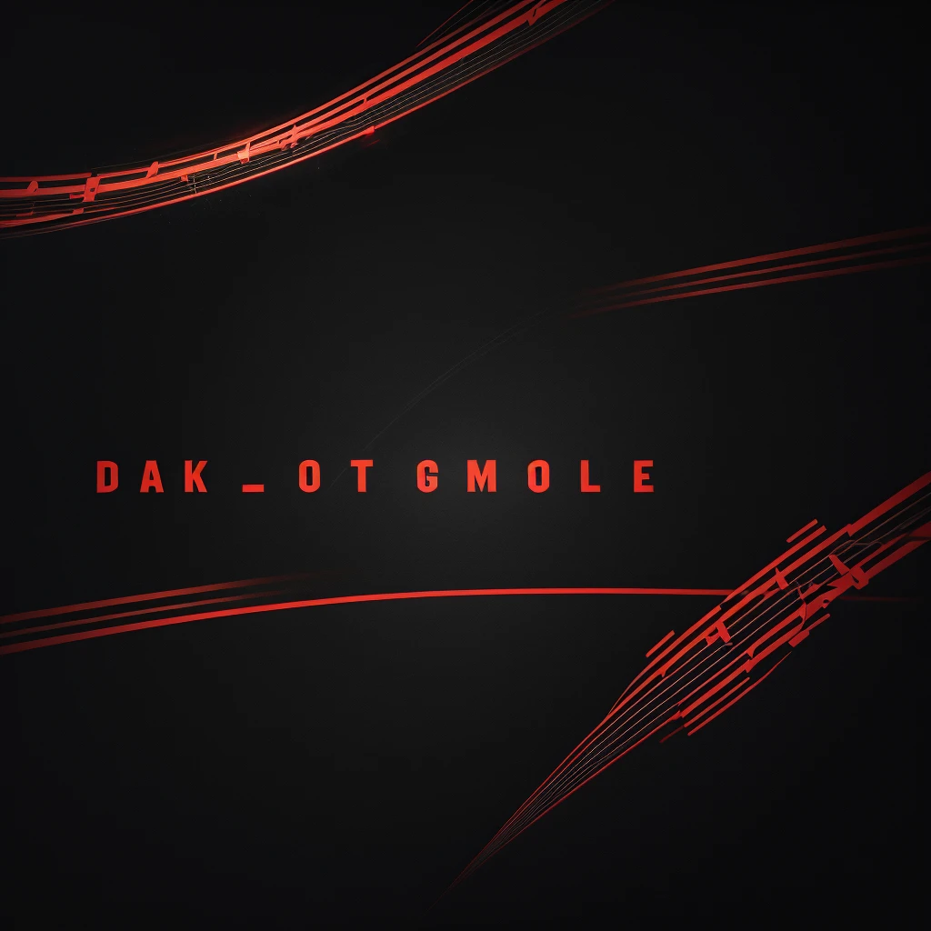 Abstract logo, music album cover, dark tones on black, highlighted red lines, red lines geometric shapes