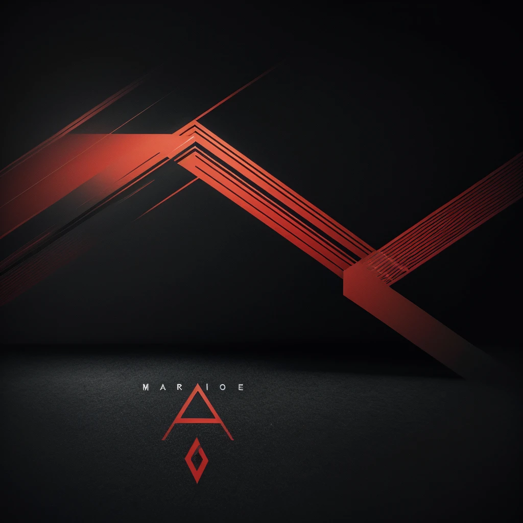 Abstract logo, music album cover, dark tones on black, highlighted red lines, red lines geometric shapes