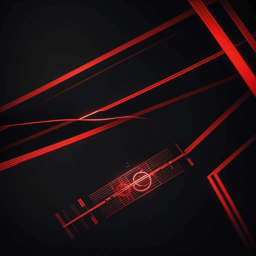 Abstract logo, music album cover, dark tones on black, highlighted red lines, red lines geometric shapes