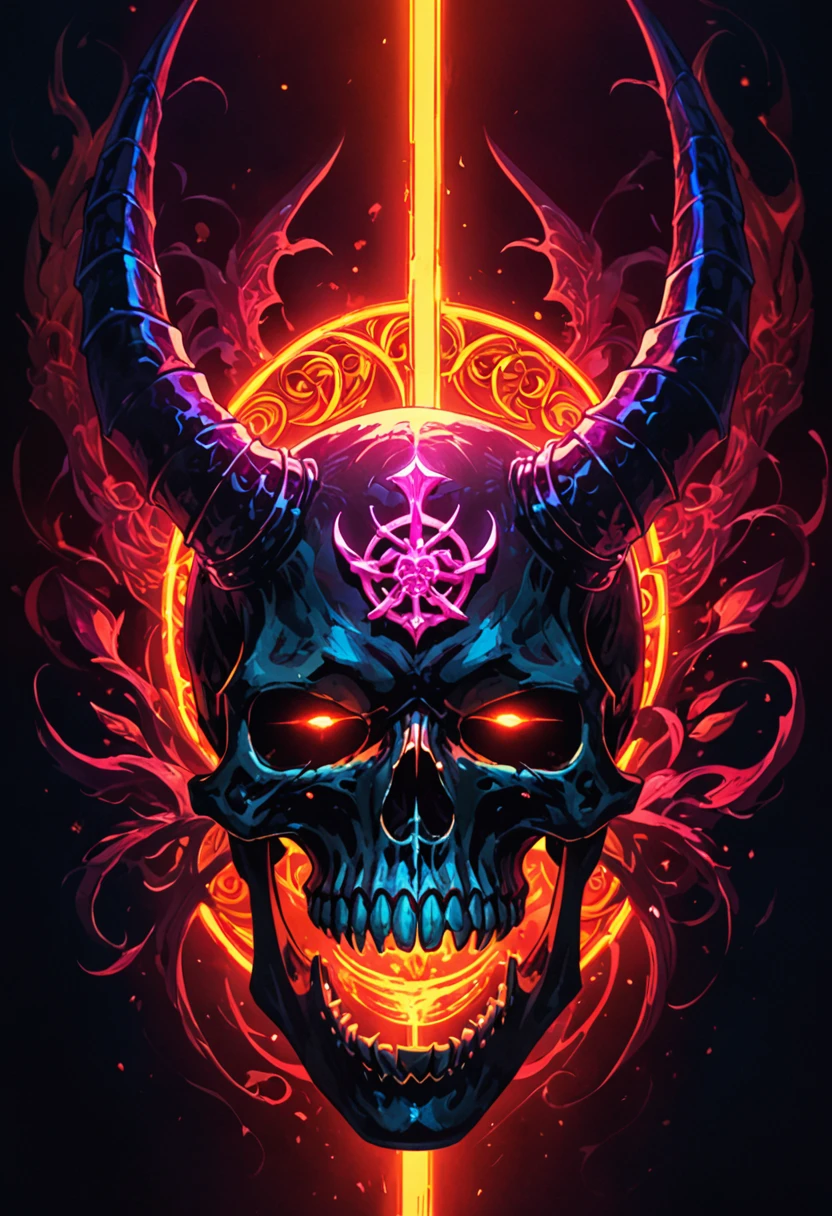 With violet glow horns、Close-up of a white skull, Dragon Portrait, by Rostland, Benedict Barna, Morel,(((Multi-metal ring ornamentiracle,Dark atmosphere,red fire,((neon glow light)),((Blue arc))