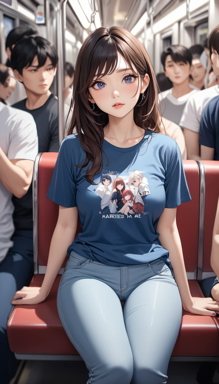 18 year old girl, very red face, orgasm, brown eyes, Standing, Embarrassment, sweat, skinny body, Holding a handbag with both hands, medium size chest, long legs, Short waist, subway, open mouth, sweat, 2명의 근육질의 남자에게 molester당하는 소녀, man touching girl's pussy, Man touching girl's breasts, man undressing girl, Jean shorts with the zipper undone, Front zipper of pants is open, very short ripped white tank top, torn clothes, bare shoulder, bare pelvis, Dark brown hair, red baseball cap, feeble, smaller pupils, several people, molester, Jeans open in front, baggy jean shorts, (photo composition: Photo above the knees), molester당함, Man's hand on girl's pussy, perfect hands, best quality, 여자의 골반을 돌아서 보지 위에 위molester 남자의 손, fondled by others