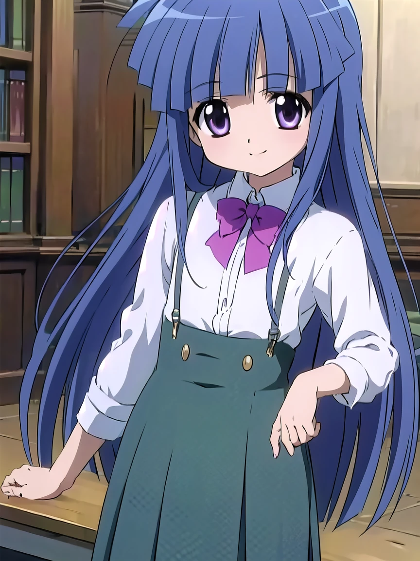 ((masterpiece, best quality)),high resolution,ultra detailed,8k,16k,detailed background, perfect lighting, 1girl,solo,furude rika,blue hair,purple eyes,very long hair,blunt bangs,green dress,cluster amaryllis,forrest,fox mask