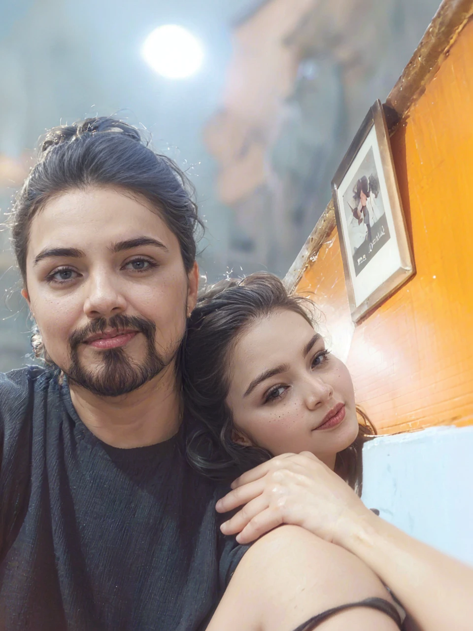 (8k,original photo, masterpiece),(actual, photo-actual:1.2),(Extremely detailed 8K wallpapers),(sharp focus, depth of field),(blurred background:1.2),(Daytime sunshine:1.2),looking at camera, 1 girl,messy bun hairs, round breast, loose shirt, armpit exposed
