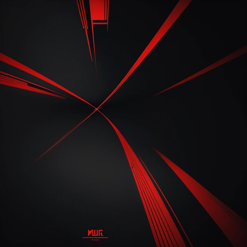 Abstract logo, music album cover, dark tones on black, highlighted red lines, red lines geometric shapes, centralized, minimalistic, 2d, few lines, slightly gothic design