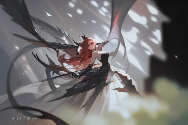 (score_9,score_8_up,score_7_up),1girl,girl demon,red hair,red eyes,wings,claws,black dress,beautiful_face,