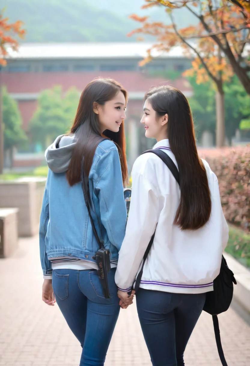 Romantic Student, Two female students in , Lesbian couple, Tall and thin, beautiful, alumnus, classmate
