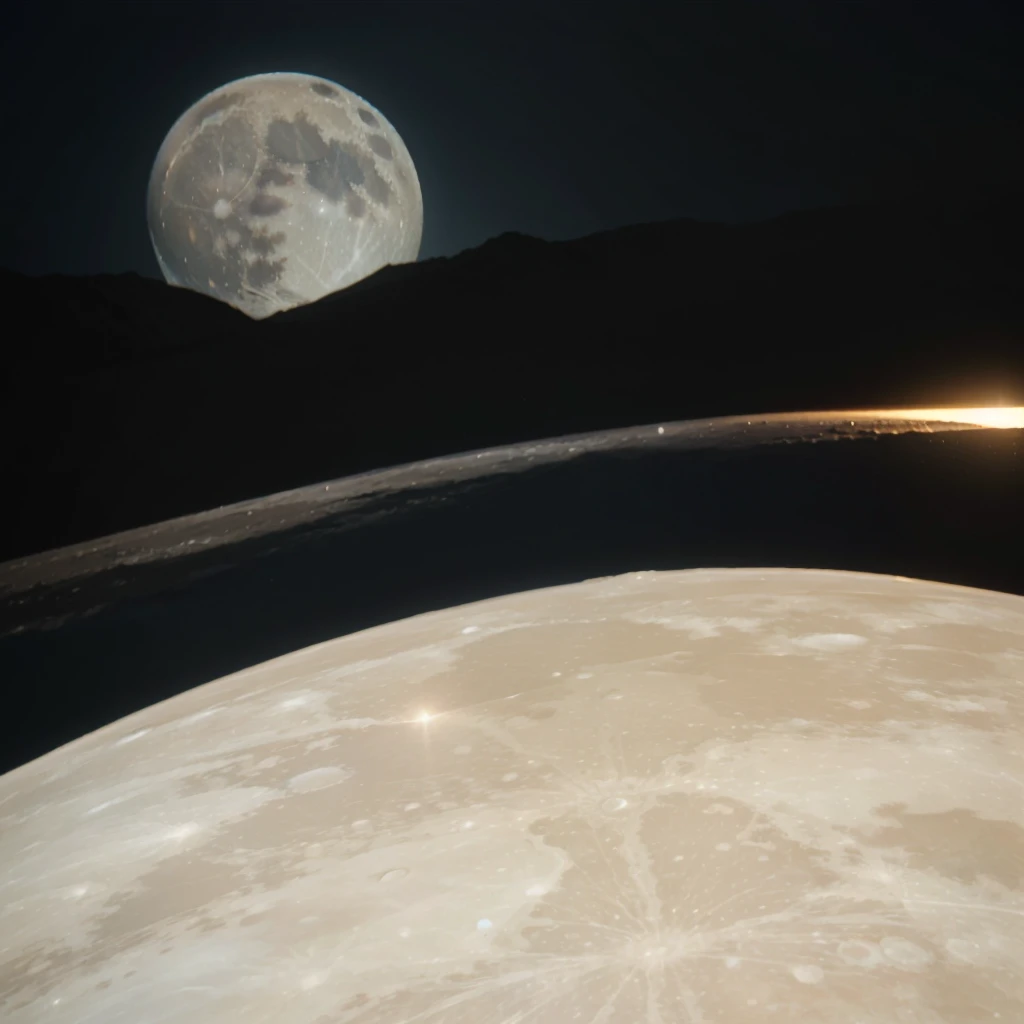 a tranquil lunar landscape, breathtaking moonlit scenery, craters and mountains, glowing moon in clear night sky, detailed lunar surface, majestic and serene, dramatic lighting, vibrant colors, photorealistic quality, cinematic composition, epic space scene, stunning lunar vista, (best quality,4k,8k,highres,masterpiece:1.2),ultra-detailed,(realistic,photorealistic,photo-realistic:1.37),cinematic composition,dramatic lighting,stunning space landscape