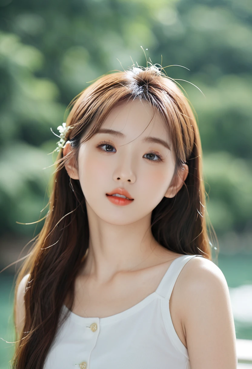 best quality, Ultra-high resolution, (Reality:1.4), 20 year old girl, (ulzzang-6500:0.8), (forehead), Upper Body,