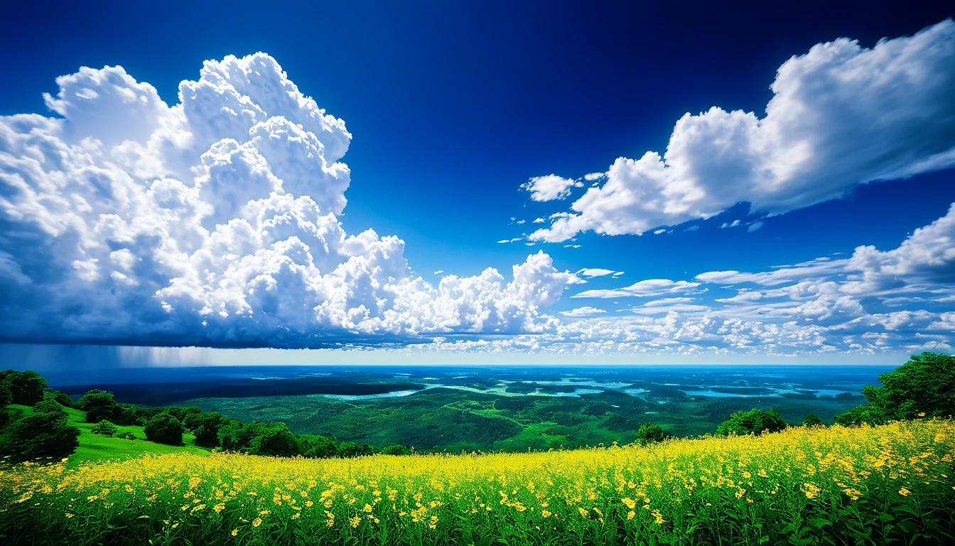 Summer sky,Realistic,Very realistic,Extremely detailed,Breathtakingly realistic,High contrast realism,High Saturation Realism,Vibrant colors,Dramatic lighting,Charming landscape,Persuasive storytelling,Atmospheric scenery,Captivating visuals,Intricate details,Strong emotions,Heavenly beauty,A dreamlike world