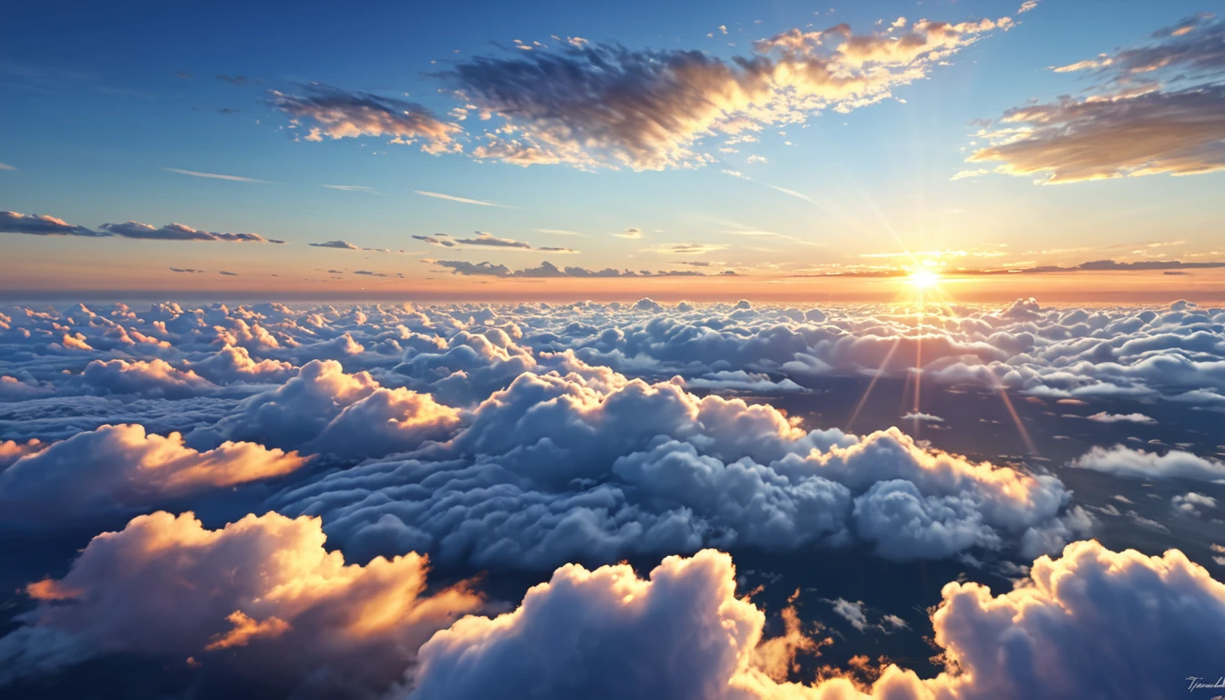 (Mont:1.3),Sea of cloud,sunrise, cloud, Tyndall Ray,(Masterpieces:1.3),(8k wallpaper:1.3),Photorealistic, Morning light