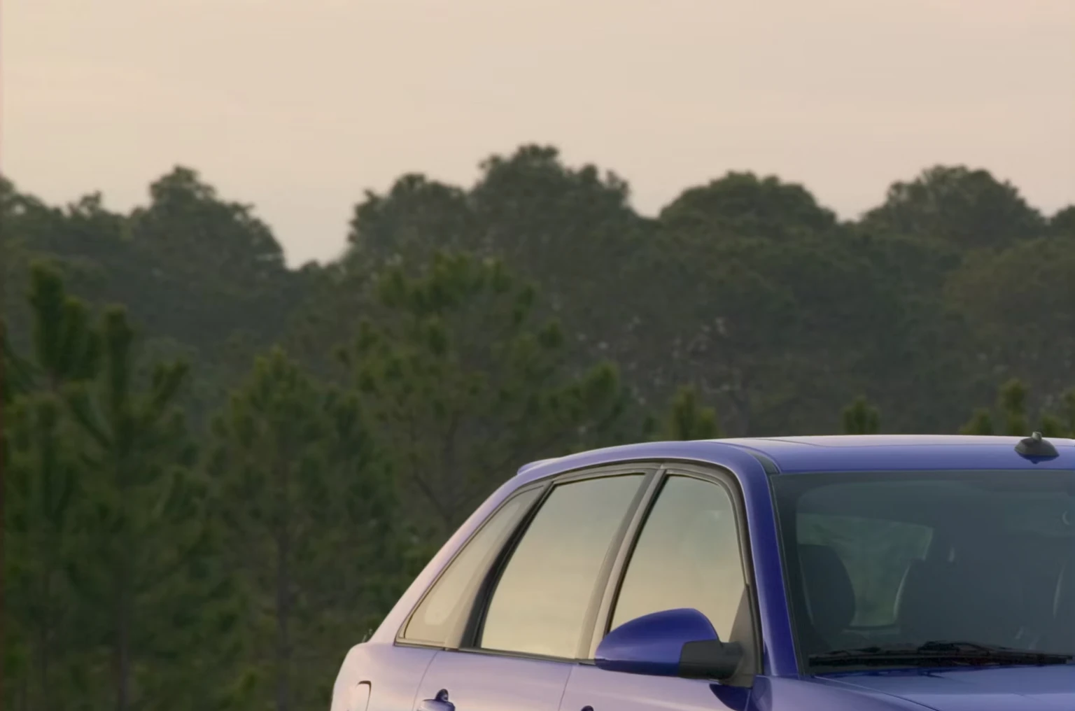 Arav&#39;s blue car is parked on a road，Background with trees, Late 2000s, Very sad c 12.0, Early 21st century, Early 2000, Surreal&quot;, Surrealism&quot;, lifelike&quot;, “Photorealism”, Three-quarters of the body, Y2K, Since 2001