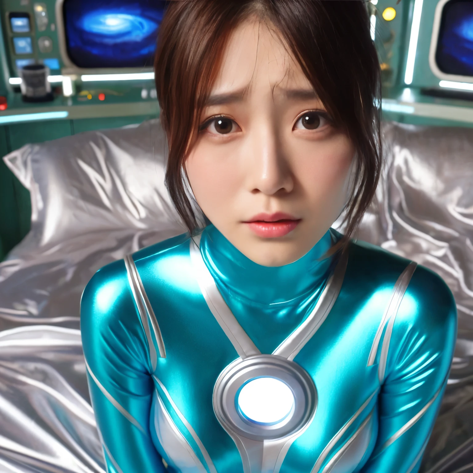 best image quality、Super high resolution、(realism:1.4)、Korean beauty star、The most beautiful KPOP star、horny face、Horny Korean makeup、erotic expression、A body that makes you want to touch it、erotic photos、((Realistic shiny satin fabric texture、High-gloss stretch satin fabric that is smooth and smooth to the touch.、The drape of the curved part of the shiny satin fabric、strong shiny costume、The smooth and beautiful quality and luster of the costumes、A shiny costume made of high-quality satin fabric with high density.、Smooth to the touch oil light liang ultra-class battleship skin coat COS、Super SentaiWomen&HeroineSuit、Texture of costumes that satin fetishists respond to、Thin, glossy stretch satin fabric)),8K photo quality