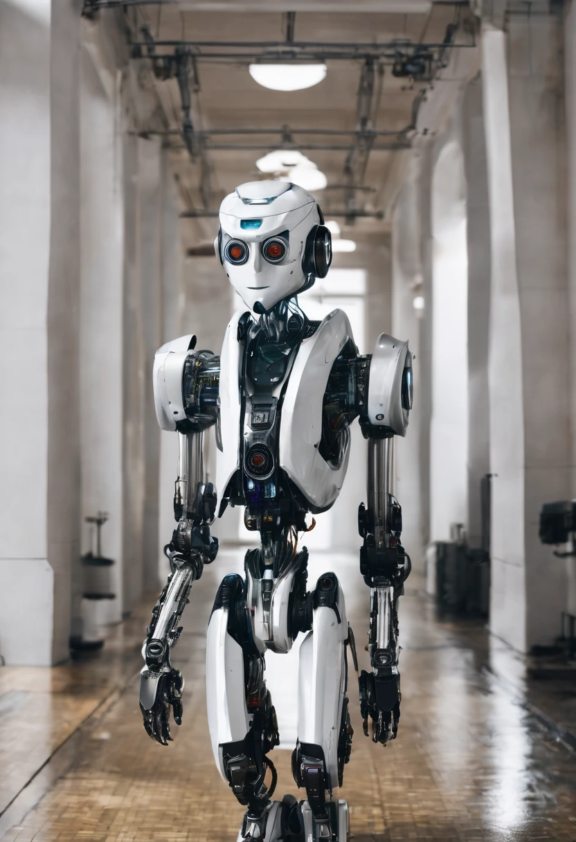 Man with robot body and white beard 